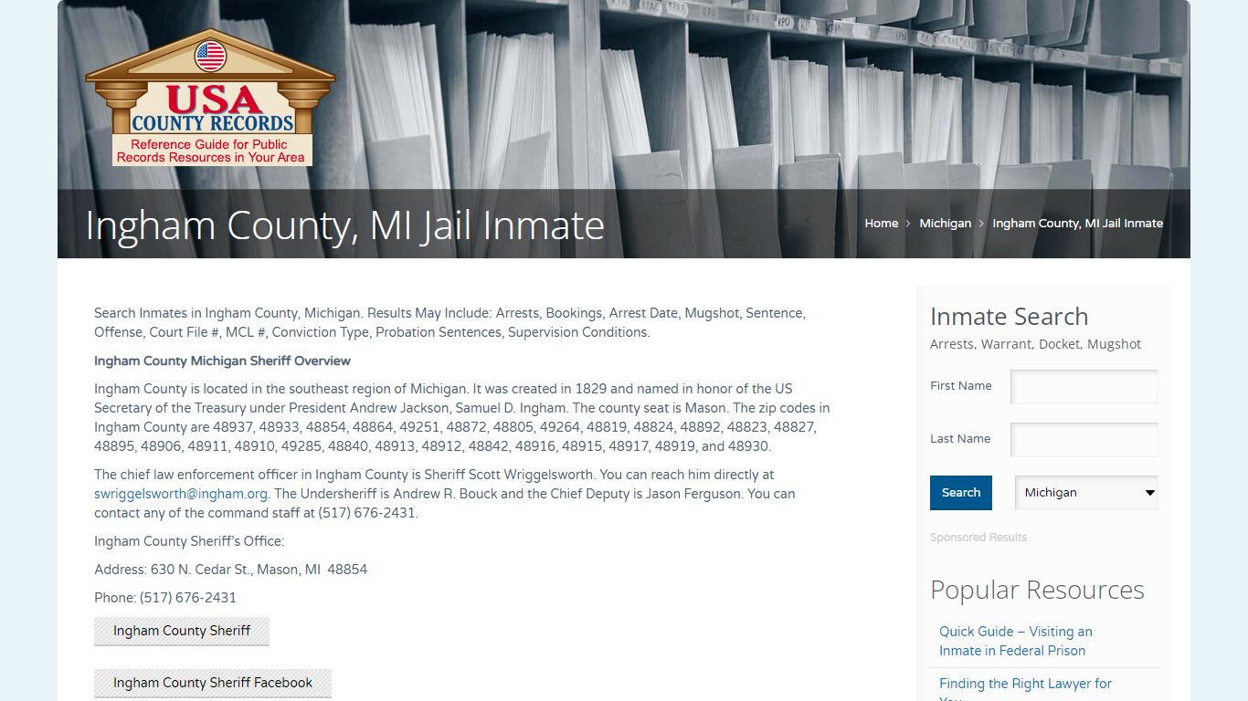 Ingham County, MI Jail Inmate | Name Search